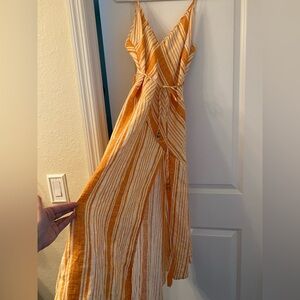 L'Academie Orange and White Striped Dress with slit